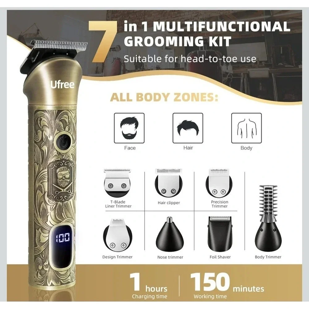 Ufree Mens U-1779 Bronze Cordless All In One Hair Clipper Beard Trimmer New!!